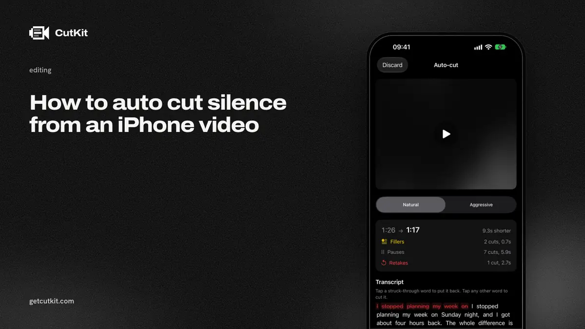 Cutting silence from iPhone video automatically: CutKit's auto-cut review screen