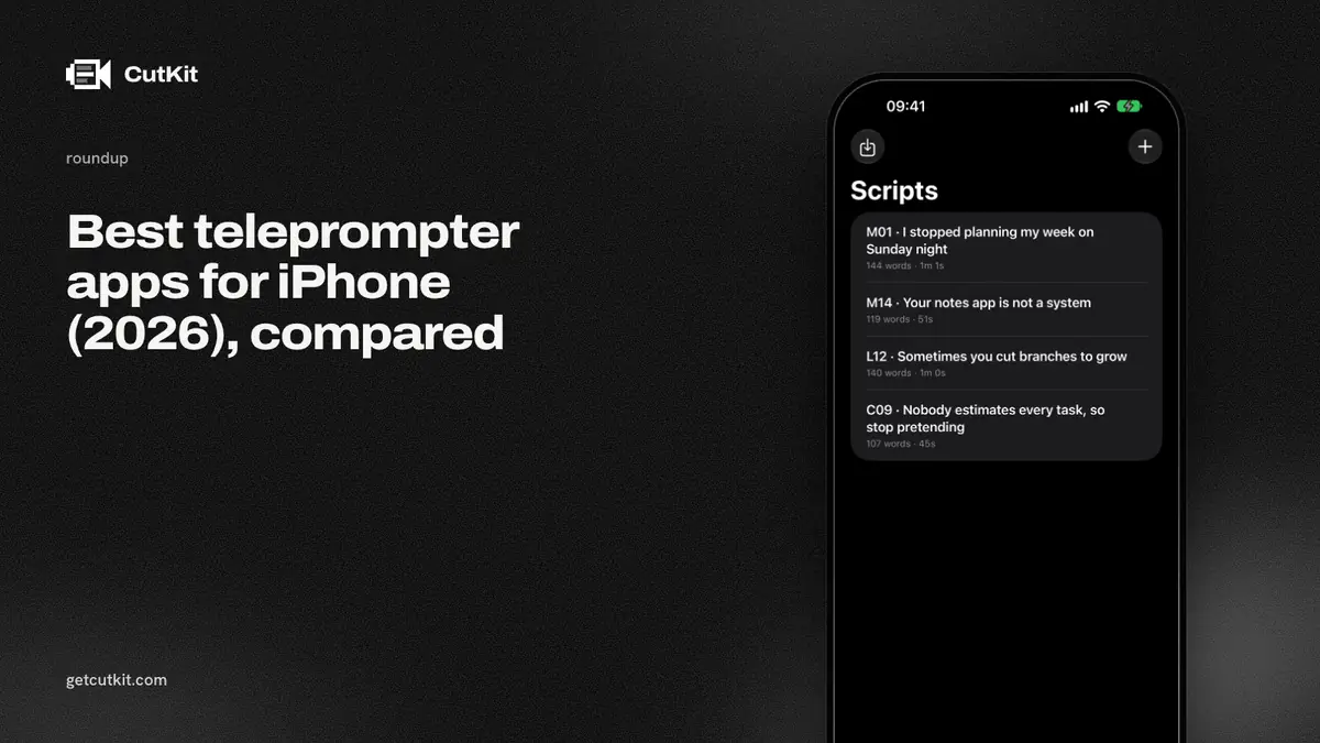 The best teleprompter apps for iPhone in 2026, with CutKit's script library on screen
