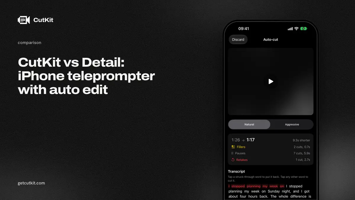 CutKit vs Detail: CutKit's auto-cut review screen on iPhone