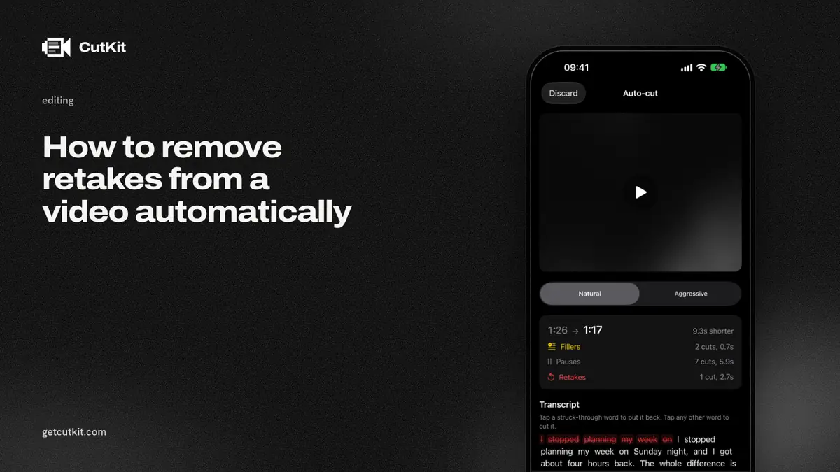 Removing retakes from a video automatically on iPhone with CutKit's auto-cut review